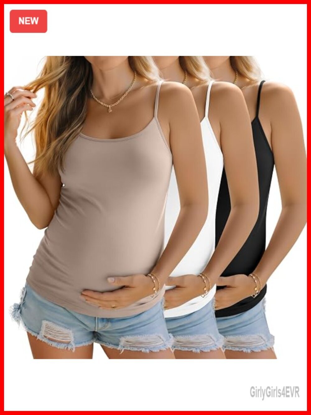 Maternity Camisole Tank Tops 3 Pack Adjustable Straps Pregnancy Basic Cami